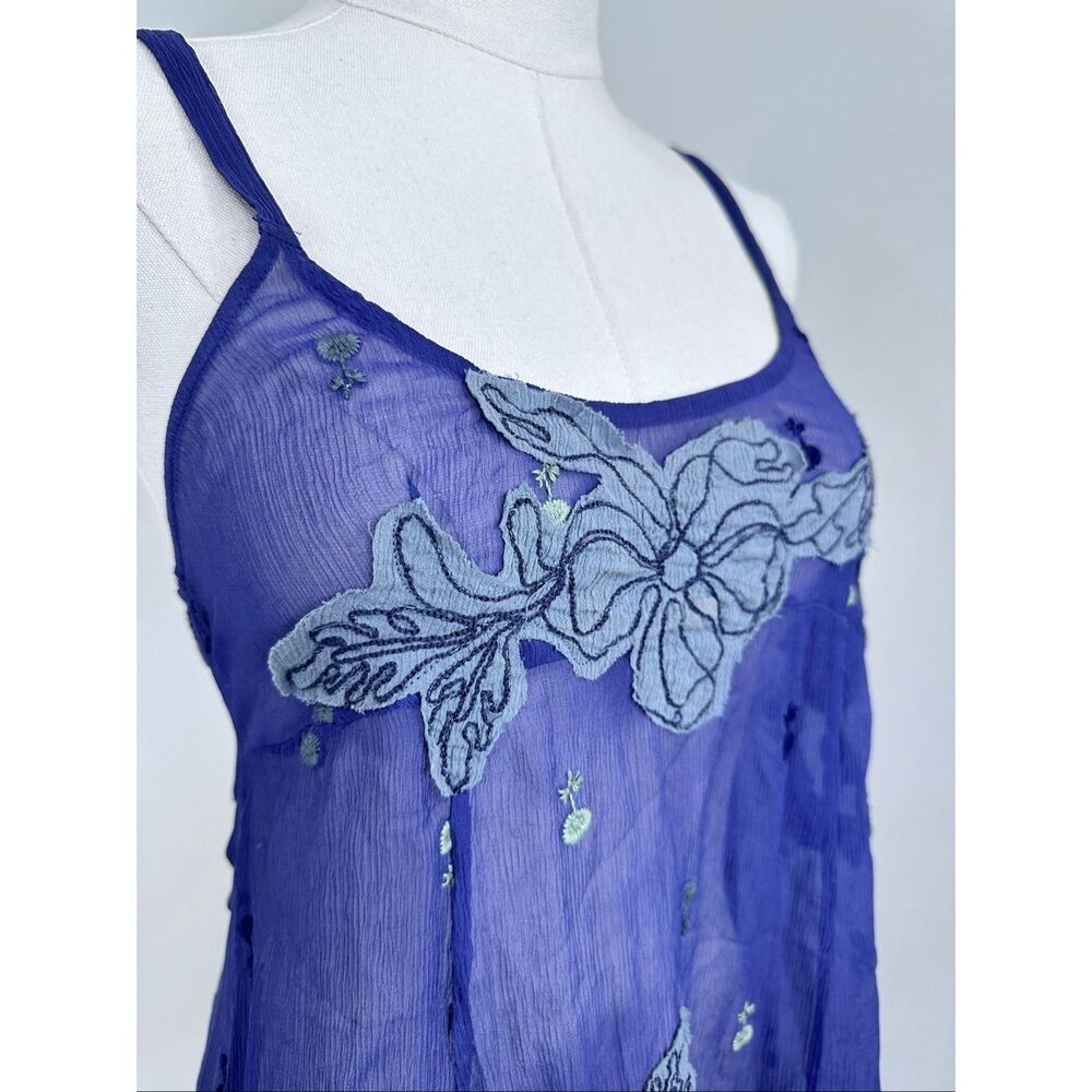 Free People Vintage Y2K Silk Embroidered Appliqué Cami Top 2 Boho Coquette Fairy - Picture 13 of 13